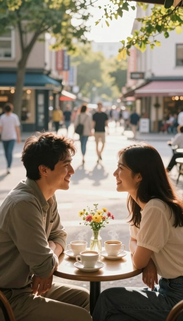 A couple sharing a smile during an ordinary day A couple sharing a smile during an ordinary day