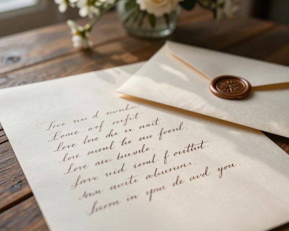 A handwritten one sided love verse beside a closed letter A handwritten one sided love verse beside a closed letter