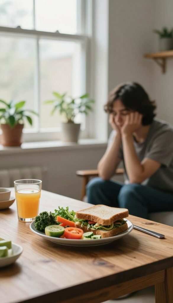 An untouched lunch beside a person saying they are fine An untouched lunch beside a person saying they are fine