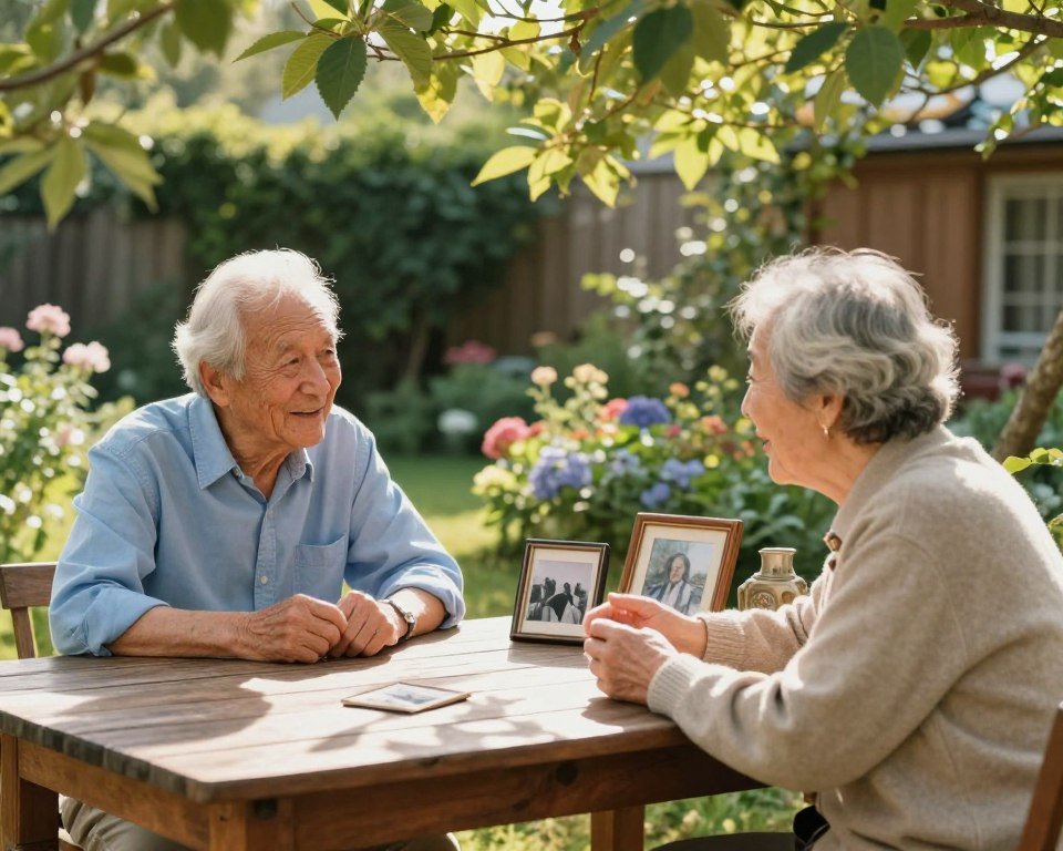 Old friends sharing memories during a quiet reunion after years apart Old friends sharing memories during a quiet reunion after years apart